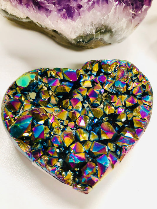 Titanium Amethyst Cluster Heart