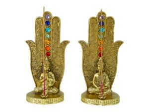 Gold Buddha on Hamsa Hand Incense Holder