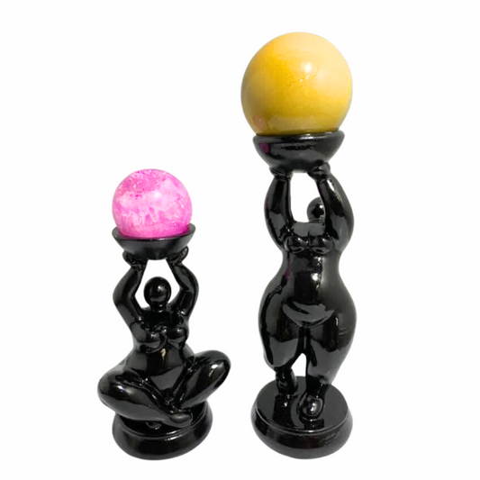 “Goddess Offering” Crystal sphere Stands in wood