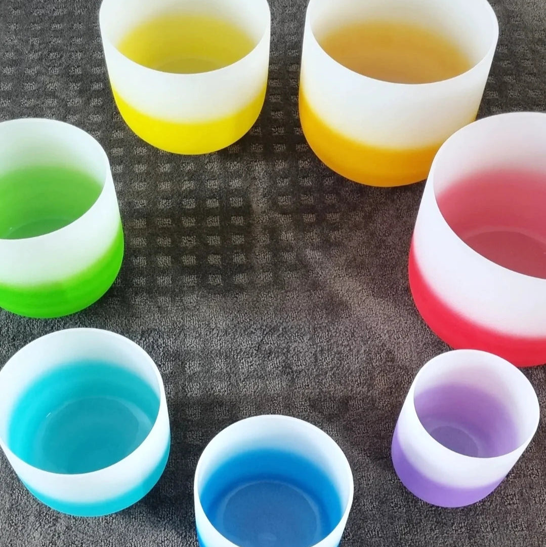 Crystal Rainbow Singing Bowls Chakra Set of 7 with Carry Cases