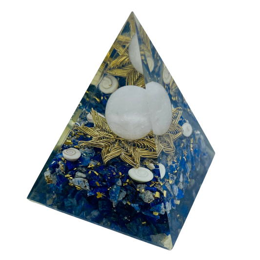 Orgonite Pyramid with Rose Quartz Sphere SODALITE