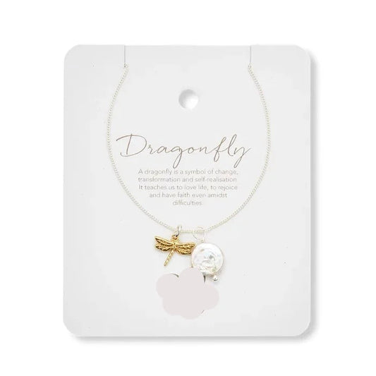 Dragonfly and Pearl Amulet Necklace - Goddess Amulet Collection