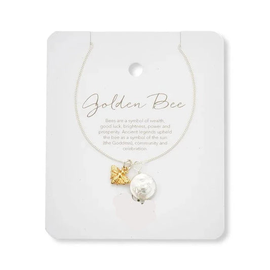 Golden Bee and Pearl Amulet Necklace - Goddess Amulet Collection