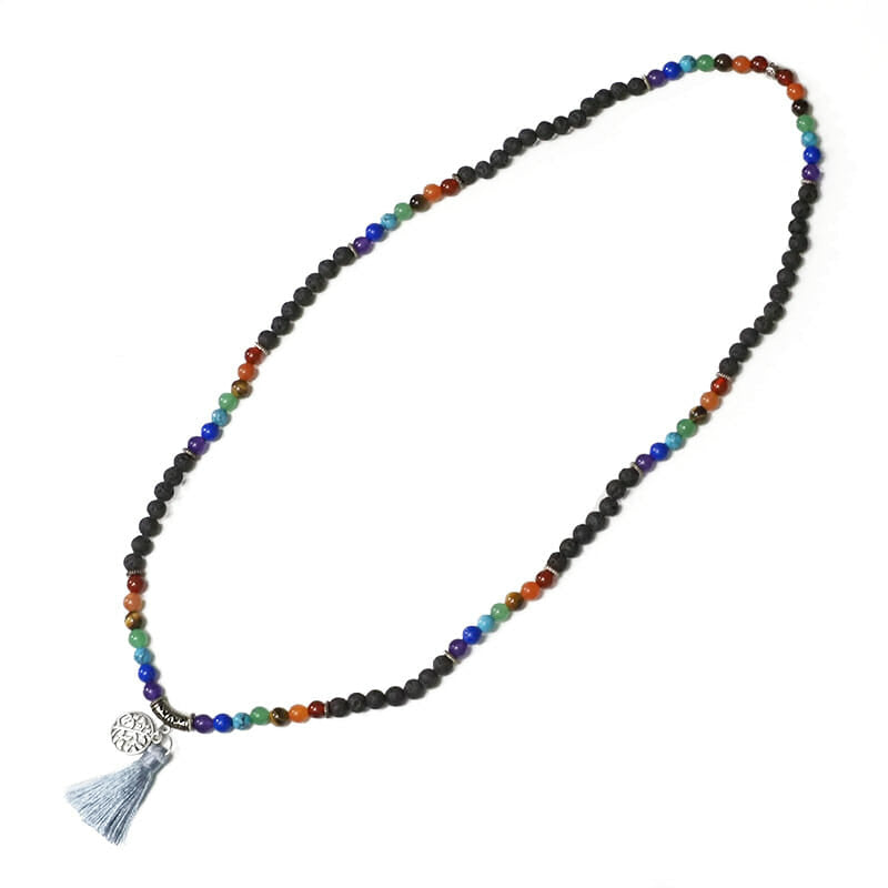 Lava Stone and Gemstones Tree of life 108 Prayer Beads