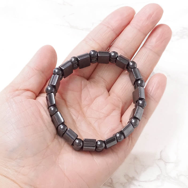 Hematite Round and Rectangle Bead Bracelet