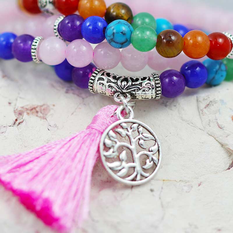 Prayer Beads Rose Quartz and Gemstones Tree of life 108 Beads